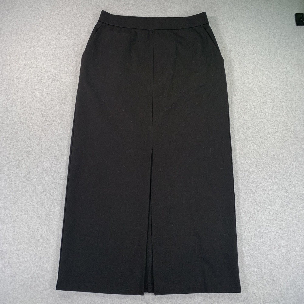 Eileen Fisher Skirt Womens Small Petite Black Wool Knit Long Pencil Slit Pockets